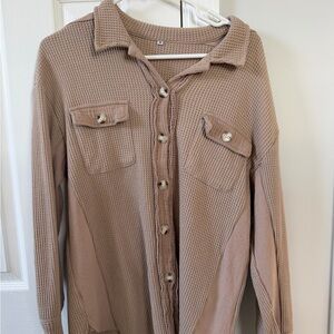 Tan Button-Up Waffle Knit Shirt